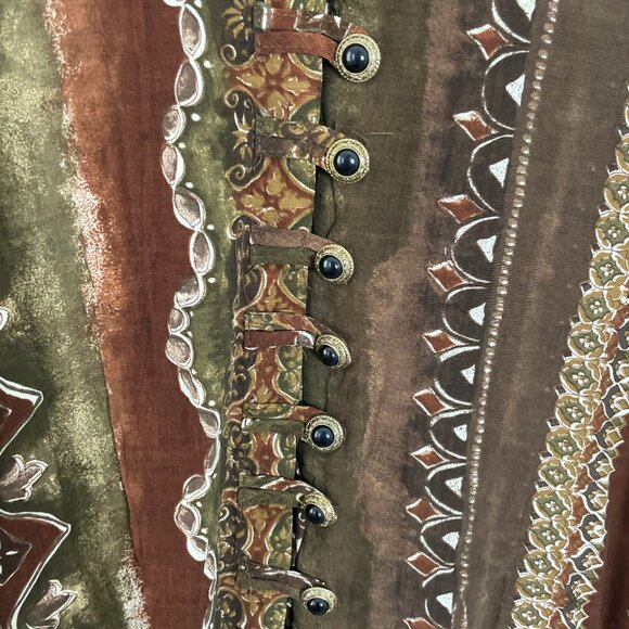 Aztec Button Tunic Duster Hipster Hippie Artsy Boho Bohemian Hip Blouse Top - Picture 3 of 6